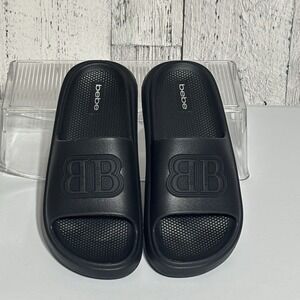 Bebe Womens Black Sandals Size 6 With 3D Logo NWT Pool , Beach